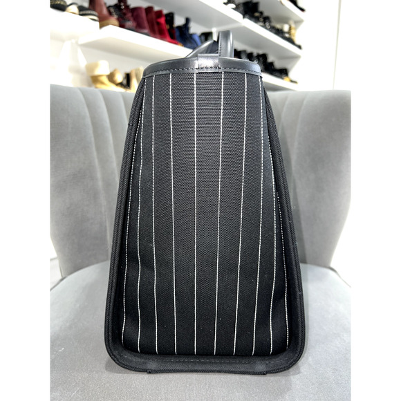 Chanel 23P Deauville Black White Stripe Large Shopping 30cm Top Handle Tote Bag - Picture 8 of 12